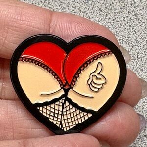 SEXY BUM Heart Shaped Pin with Red and Black Design